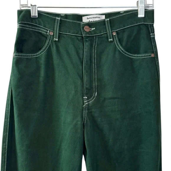 Reformation Cowboy High Rise Straight Jeans Emerald Green Size 26 (meas 28) - Picture 3 of 15